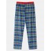 Mens Cartoon Christmas Print Loose Round Neck Plaid Pants Home Pajamas Set