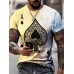 Men Poker Spade Ombre Print Hem Cuff Crew Neck Casual T  Shirt