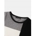 Mens Color Block Patchwork Knit Round Neck Casual Long Sleeve Pullover Sweaters