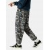 Mens Corduroy Ethnic Style Print Drawstring Casual Pants