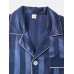 Mens Striped Jacquard Faux Silk Home Revere Collar Loose Lounge Pajama Set