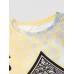 Men Poker Spade Ombre Print Hem Cuff Crew Neck Casual T  Shirt