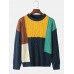 Mens Color Block Knitted Pullover Long Sleeve Sweaters