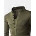 Men Henley Collar Solid Color Long Sleeve Leisure T  Shirts