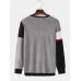 Mens Color Block Patchwork Knit Round Neck Casual Long Sleeve Pullover Sweaters