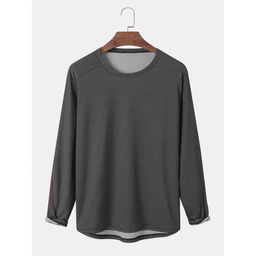 Men Solid Color Breathable Quick Dry Round Neck Long Sleeve T  Shirt