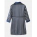 Mens Striped Lapel Double Pocket Robe   Shorts Two Piece Home Cozy Robe Pajama Set With Sashes