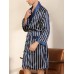 Mens Striped Lapel Double Pocket Robe   Shorts Two Piece Home Cozy Robe Pajama Set With Sashes