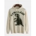 Mens Cartoon Dinosaur Letter Print Casual Loose Knitted Hooded Sweater