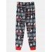 Mens Cartoon Christmas Pattern Print O  Neck Loose Jogger Pants Home Lounge Pajamas Set