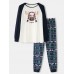 Mens Christmas Cartoon Elk Print Raglan Sleeve Long Sleeve Top Jogger Pants Home Pajamas