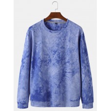 Cotton Men Tie Dye Round Neck Pullover Long Sleeve Sweatshirts