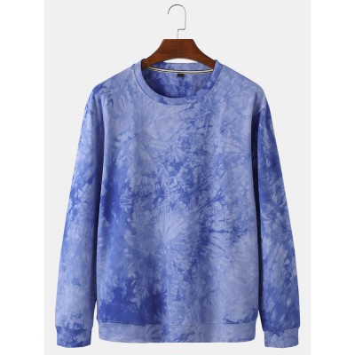 Cotton Men Tie Dye Round Neck Pullover Long Sleeve Sweatshirts