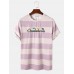 Men Striped Animal Letter Embroidery Short Sleeve Holiday T  Shirts