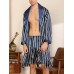 Mens Striped Lapel Double Pocket Robe   Shorts Two Piece Home Cozy Robe Pajama Set With Sashes