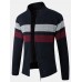 Mens Patchwork Zip Front Rib  Knit Plush Lined Cotton Cardigans With Pocket