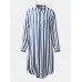 Mens Stripe Print Sleepwear Long Sleeve Chest Pocket Bathrobe Home Robe