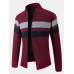 Mens Patchwork Zip Front Rib  Knit Plush Lined Cotton Cardigans With Pocket