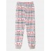 Mens Allover Elk Snowflake Print Christmas Round Neck Jogger Pants Loose Home Pajamas Set