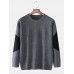 Mens Contrast Patchwork Knit Round Neck Casual Long Sleeve Pullover Sweaters