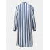 Mens Stripe Print Sleepwear Long Sleeve Chest Pocket Bathrobe Home Robe