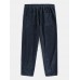 Mens Corduroy Drawstring Casual Wide Leg Pants With Pocket