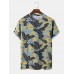 Men Cotton Graphic Leaf Print Hem Cuff O Neck Short Sleeve Casual T  Shirt