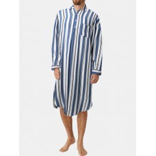 Mens Stripe Print Sleepwear Long Sleeve Chest Pocket Bathrobe Home Robe