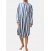 Mens Stripe Print Sleepwear Long Sleeve Chest Pocket Bathrobe Home Robe