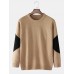 Mens Contrast Patchwork Knit Round Neck Casual Long Sleeve Pullover Sweaters