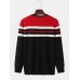 Mens Horizontal Stripe Knit Round Neck Casual Long Sleeve Pullover Sweaters