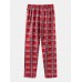 Mens Cartoon Santa Claus Print Raglan Sleeve Loose Plaid Pants Home Lounge Pajamas Set