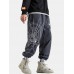 Mens Spider Web Letter Print Cotton Drawstring Cuff Pants