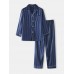 Mens Striped Jacquard Faux Silk Home Revere Collar Loose Lounge Pajama Set