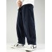 Mens Corduroy Drawstring Casual Wide Leg Pants With Pocket