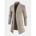 Mens Knitted Plain Long Sleeve Mid  Length Casual Sweater Cardigan With Pocket