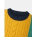 Mens Color Block Knitted Pullover Long Sleeve Sweaters