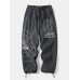 Mens Spider Web Letter Print Cotton Drawstring Cuff Pants