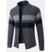 Mens Patchwork Zip Front Rib  Knit Plush Lined Cotton Cardigans With Pocket