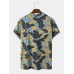 Men Cotton Graphic Leaf Print Hem Cuff O Neck Short Sleeve Casual T  Shirt