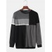 Mens Color Block Patchwork Knit Round Neck Casual Long Sleeve Pullover Sweaters