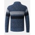 Mens Patchwork Zip Front Rib  Knit Plush Lined Cotton Cardigans With Pocket