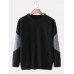 Mens Contrast Patchwork Knit Round Neck Casual Long Sleeve Pullover Sweaters