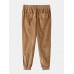 Mens Corduroy Seam Detail Solid Color Drawstring Elastic Cuffed Pants