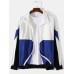 Mens Colorblock Patchwork Zip Front Lapel Casual Raglan Sleeve Cardigans