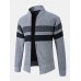 Mens Patchwork Zip Front Rib  Knit Plush Lined Cotton Cardigans With Pocket