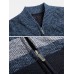 Mens Patchwork Zip Front Rib  Knit Plush Lined Cotton Cardigans With Pocket