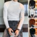 Mens Solid Color High Collar Long Sleeve Fittness Casual Shirts