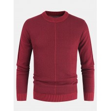 Mens Basic Solid Color Crew Neck Winter Casual Knitted Pullover Sweater