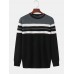 Mens Horizontal Stripe Knit Round Neck Casual Long Sleeve Pullover Sweaters